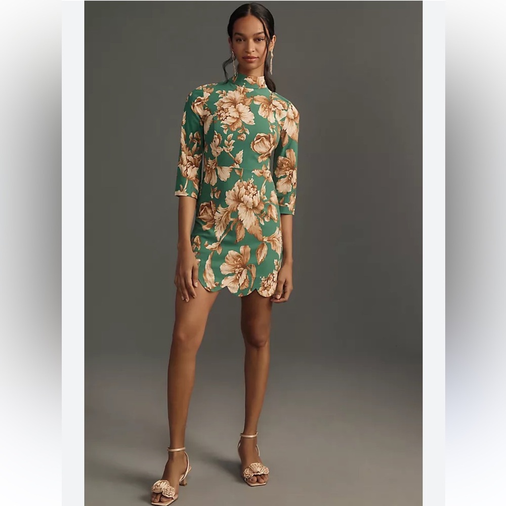 New!‎ Anthropologie Maeve Mock-Neck Stretch Shift Mini Dress Size 4 Floral